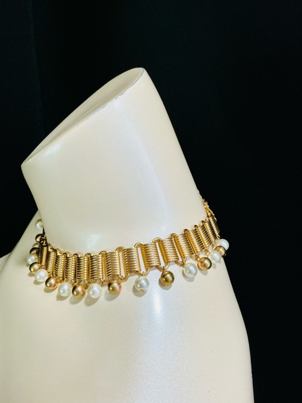 VTG QVC Gold & Pearl Fringe Choker Necklace Casual Cocktail Bib Collar Lightwe - Picture 6 of 14